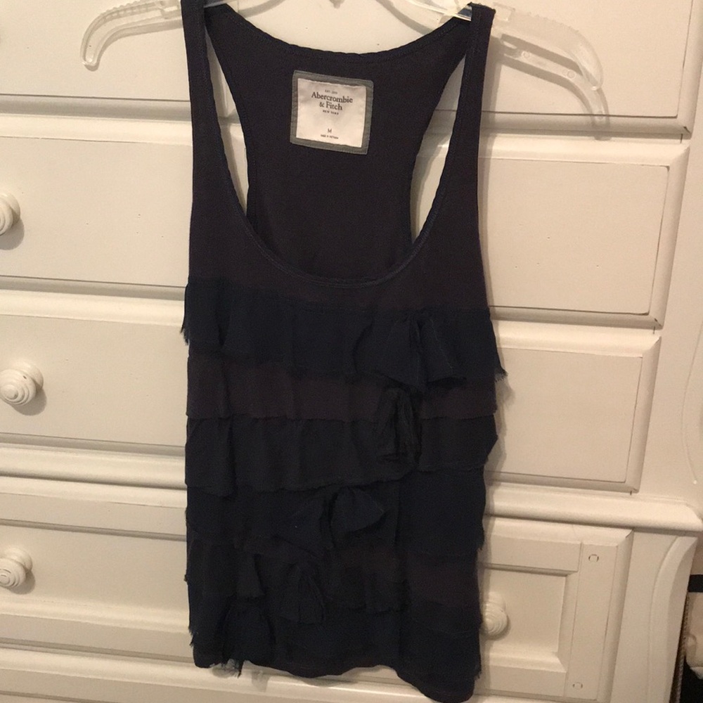 Blue tank top with ruffle detail